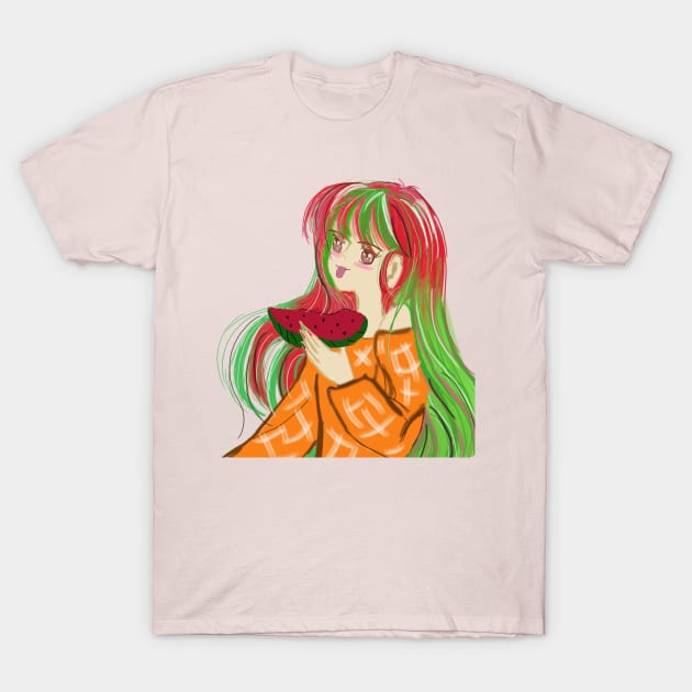 Anime Japanese cartoon style , watermelon girl T-Shirt by Artiststore1983 